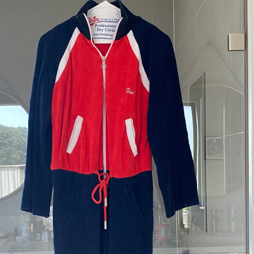 Off white jumpsuit Red and Black Zip-Up